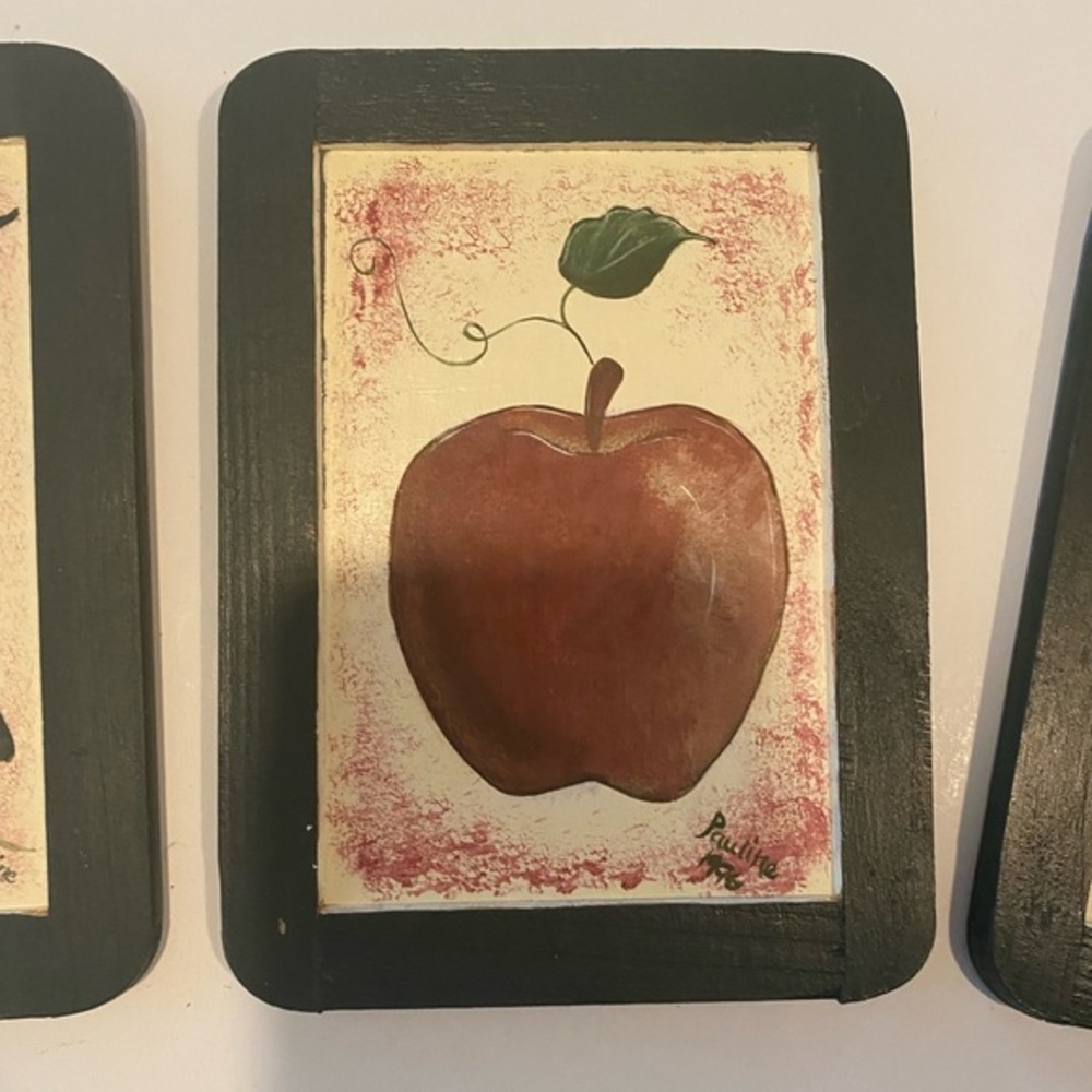 HAND PAINTED FRUIT & VEGETABLE TRIO HUNTER GREEN FRAMES WITH HANGER CLIP - Picture 10 of 11